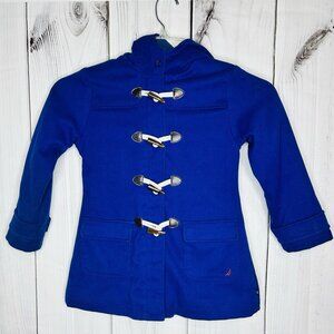 Nautica Girls Toggle Zip Pea Coat Sz 5 Blue Hooded Warm